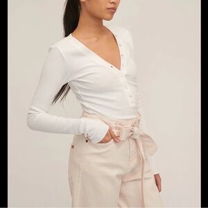 Marissa Webb STRETCH WAFFLE SLOAN SLIM KNIT HENLEY Butter Yellow Small